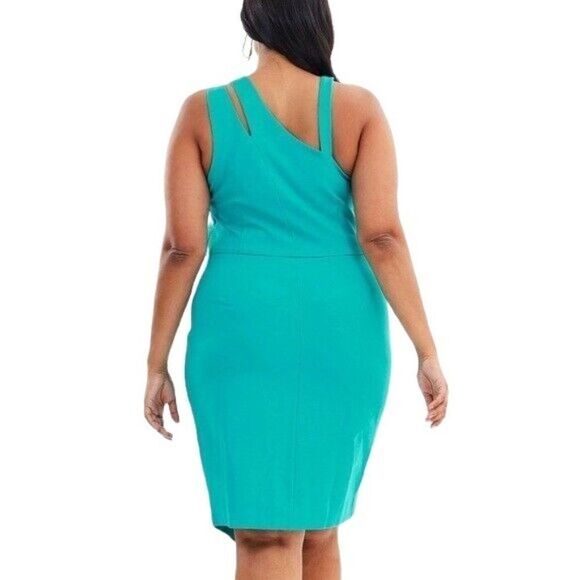 Rebel Wilson Sz 1X Asymmetrical Spliced Strap Dress Wrap Skirt Pleated Jade NEW - Picture 2 of 12